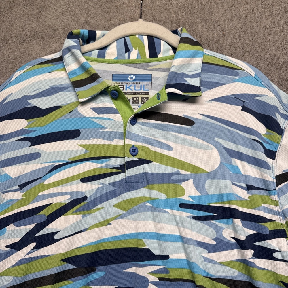 Ibkul UPF 50 Camo Print Polo Shirt Men's Large Golf Tech Icefil‎ Cooling Stretch
